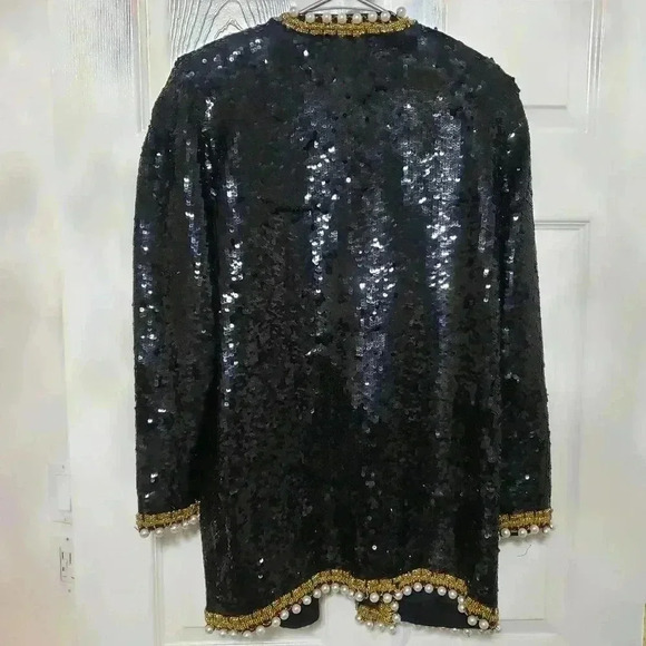 Vintage Black Tie Sequin Pearl Jacket - Picture 2 of 8